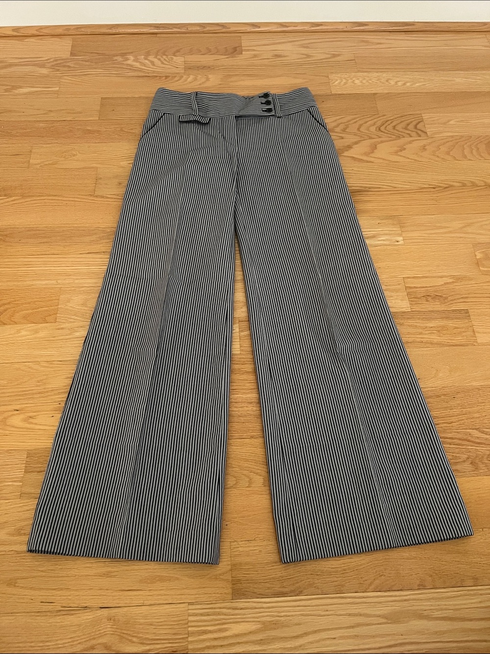 BCBGMaxAzria Black and White Pinstripe Wide Leg Pants